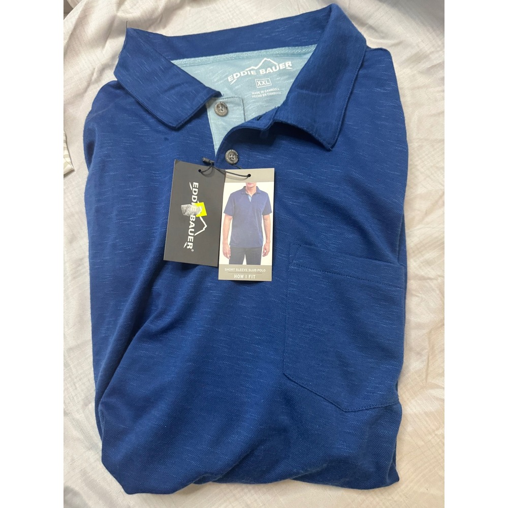 Eddie Bauer Mens Short Sleeve Slub Polo Shirt Cobalt Blue XXL 105899 NWT